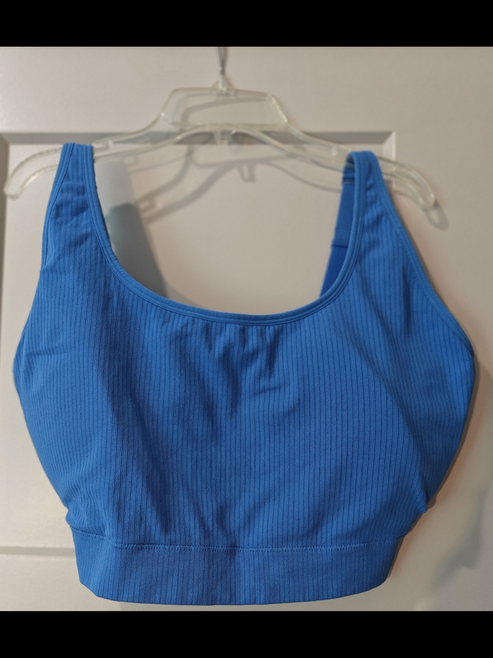 Blue Ribbed Scoop Neck Bralette